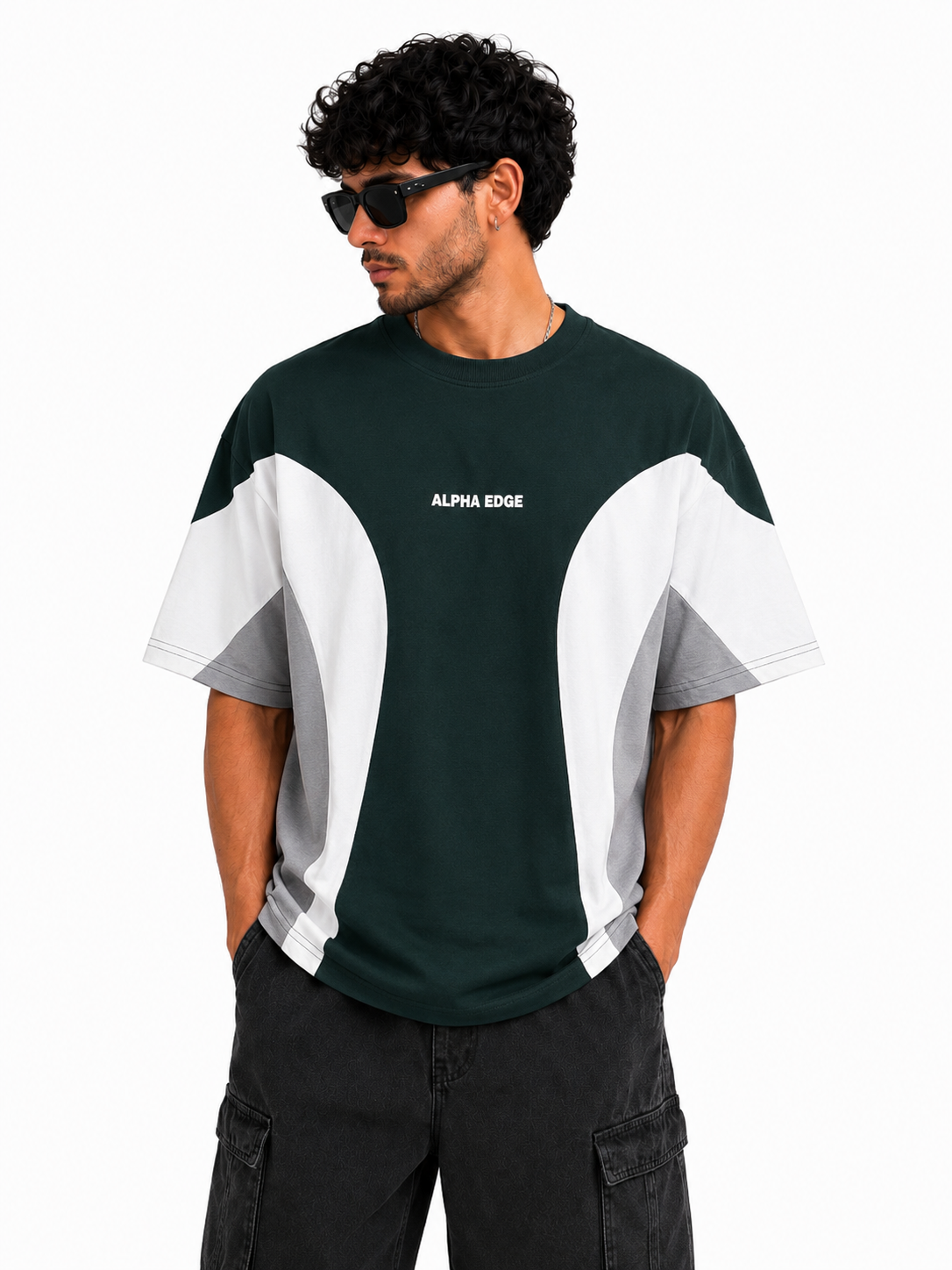 Alpha Edge Colorblock Boxy Fit T-Shirt – Forest Green
